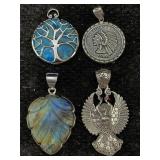 4 Sterling Silver Pendants W/gemstones, Tw 49.1g