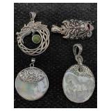 4 Sterling Silver Pendants W/gemstones, Tw 66.5g,