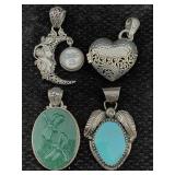 4 Sterling Silver Pendants W/gemstones, Tw 70.7g,