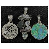 3 Sterling Silver Pendants W/gemstones, Tw 50g, Sz