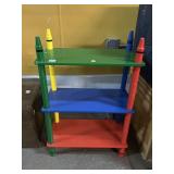 Wood kids shelf w/crayons, approx 19x9x24in