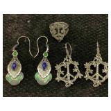 Sterling Silver Peace Ring & Earrings, Tw 27g,