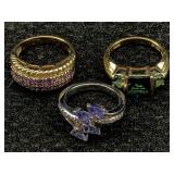 3 Sterling Silver Rings W/gemstones, Tw 14g, Sz 67