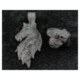 Sterling Silver Horse Pendant & Ring, Tw 27.3g, Sz