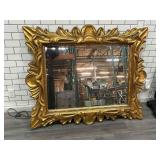 Large Gold-colored framed mirror, approx 56x45in