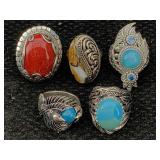 5 Sterling Silver Rings W/gemstones, Tw 55.2g, Sz