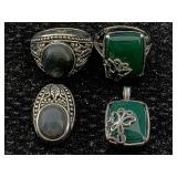 2 Sterling Silver Matching Rings & Pendants Set,