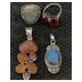 2 Sterling Silver Rings & Pendants Set, Tw 33g, Sz