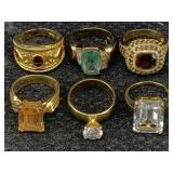 6 Sterling Silver Vermeil Rings, Tw 42g, Sz 7 & 8