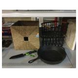 Cast Iron Pan, Baskets & Garden Trowel