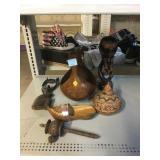 Assorted Wooden Decor. Clog, Statues & More