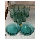 Anchor Hocking Green Glassware Set. Tall Glasses