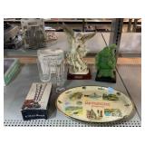 Happy Buddha Resin Statue, Crystal Glasses, and