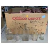 Box of Vintage Bottles and Glass Jars.