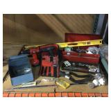 Black & Decker drill w/bits, tool box w/contents