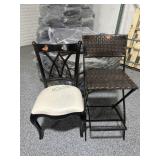 Folding high wicker chair and wood chair