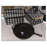 Cast Iron Pan & 2 Baskets.