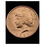 1 Oz Pure Copper, Us Peace Token Design