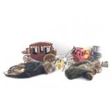 2 Raccoon Tail Caps, Ideal Toys Vtg Stagecoach &