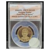 2016-s Reagan Dollar Fdoi Anacs Pr70 Dcam