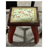 Wood Stool W/Tile Top. Approx 10in Tall