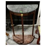 Wood Hall Table W/ Marble Top. Approx 30in Tall
