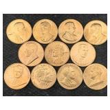 11 Presidential Bronze Coins