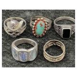 5 Sterling Silver Rings, Tw 25.7g, Sz 5, 6, 7 & 8