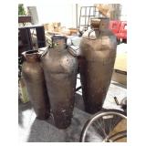 3-Brown Metal decorative vases, approx 52in tall