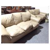 2-Cream leather couch & loveseat, approx 86in