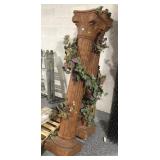 2-Composite brown pillar w/faux plant, approx