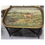 Wood table w/hunting scene and folding base,