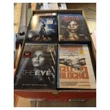 Box of DVD movies & shows, some Blu-rays