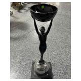 Metal Sculpture lady holding dish, approx 25in