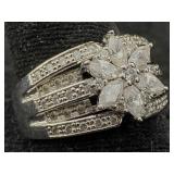 Sterling Silver Ring W/cz Stones, Tw 5.6g, Sz 8
