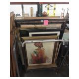 Cart of framed prints & more, approx 37x47in