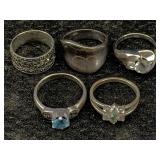 5 Sterling Silver Rings, Tw 21.4g, Sz 7, 8 & 9