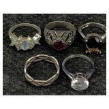 5 Sterling Silver Rings, Tw 19.4g, Sz 6, 7, 8