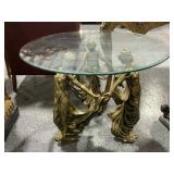 Composite Figural Base Glass Top Table. 24in Tall