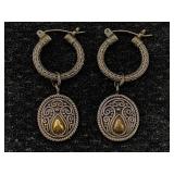 Sterling Silver & 18k Gold Earrings, Tw 8.8g, Sz