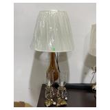 Glass brown table lamp w/side lamps, approx 34in