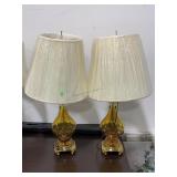 2 Amber colored glass lamps, approx 30in tall