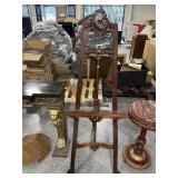 Carved wood easel, approx 66in tall