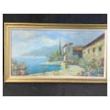 Rossini Signed Italian Coast Painting On Canvas