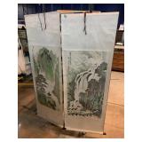 2 Limited Chinese landscape scrolls 64in by