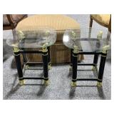 Black & Gold-Colored Glass Top Side Table. A