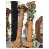 2 Composite brown pillar w/faux plant, approx 81in