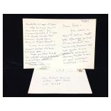 Jane Wyatt Ward Handwritten & Signed Card w/