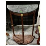 Wood Hall Table W/ Marble Top. Approx 30in Tall