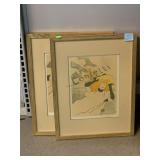 Pair framed French Lithos - one pencil signed -